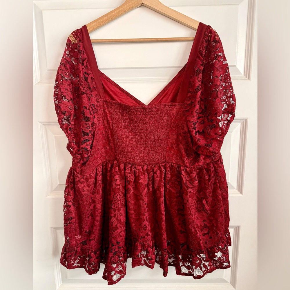 Torrid Red Lace Floral Blouse - Picture 4 of 9